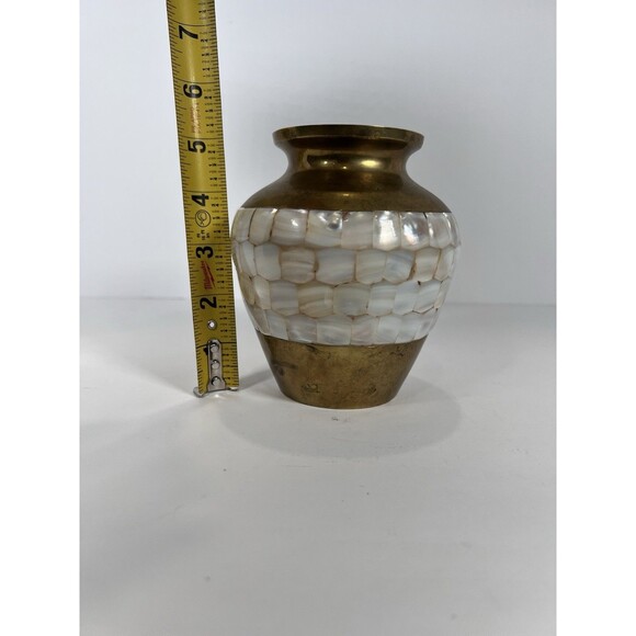 VTG‎ Brass and Mother Of Pearl Inlay Urn/base No Lid - Picture 9 of 11